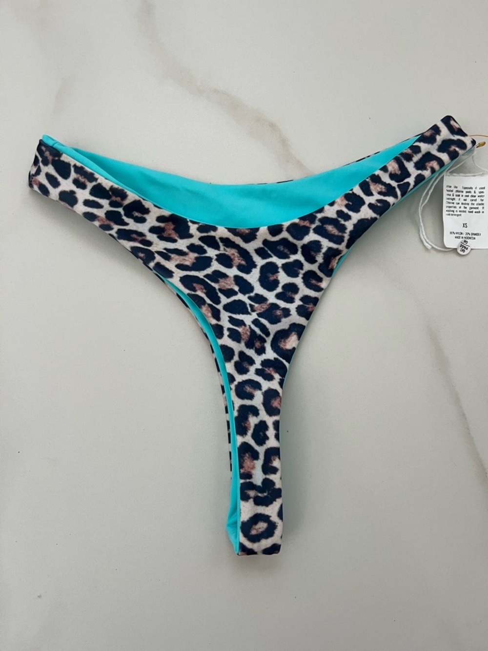 Leopard Print Bikini Bottom with Aqua Lining reversible XS